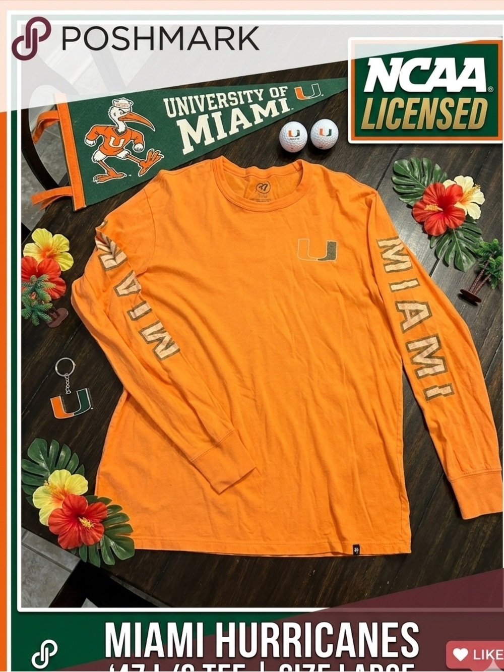 47 Brand Miami Long Sleeve Tee in Bright Orange